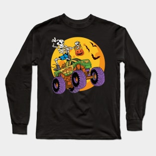 Kids Skeleton Monster Truck Trick Treat Halloween Long Sleeve T-Shirt
